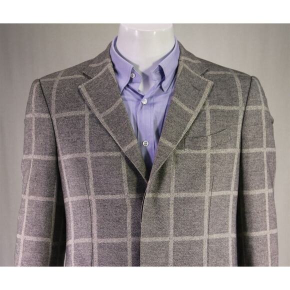 Richard James Gray/White Windowpane 3-Btn Wool Overcoat Coat 38R - Picture 3 of 11